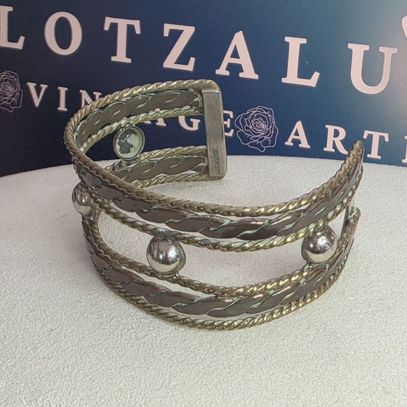 Jewelry - Vintage Mexico Silver Tone Braided Wire Cuff Bracelet Open Bangle